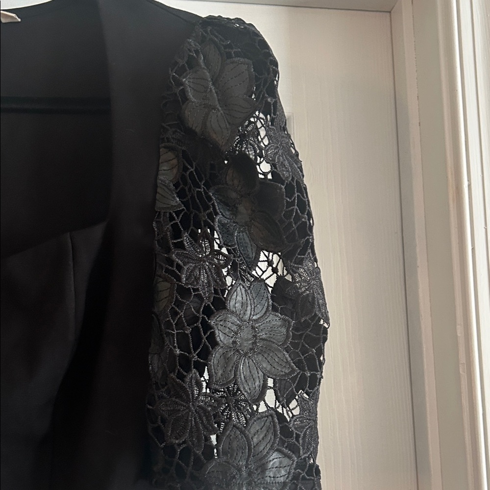 Anthropologie Dolan Black Lace Sleeve Square Neck Women's Top - Picture 4 of 8